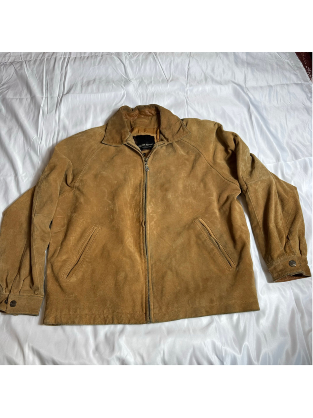 Weather Report by Weatherproof Genuine Leather Suede Zip Jacket Men’s XL Tan